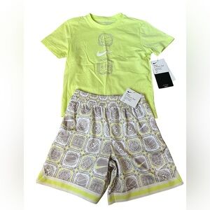 Nike Toddler Boy 2 Piece Athletic Outfit Shirt & Shirts Lime Green Gray 4T New